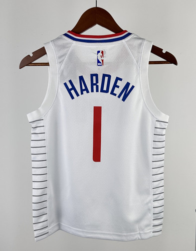2023 Clippers HARDEN #1 White Top Quality Hot Pressing Kids NBA Jersey