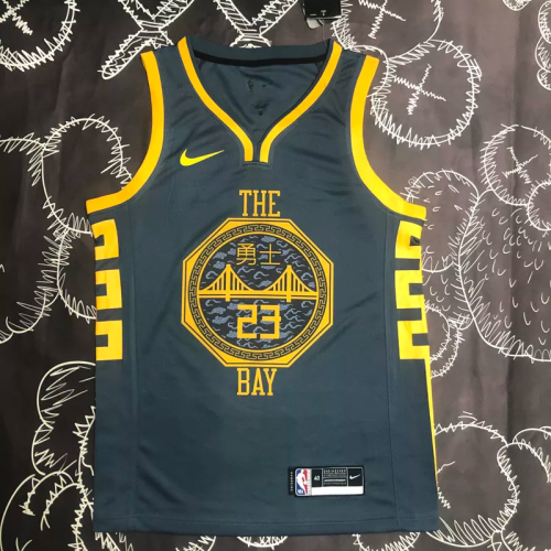2018 WARRIORS GREEN #23 Black Gray Top Quality Hot Pressing NBA Jersey