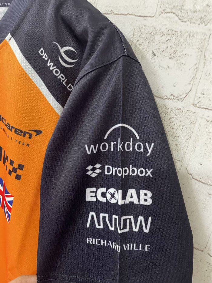 2025  F1 McLaren New Pattern Short Sleeve Racing Suit（圆领，胸前橙，背后4号）