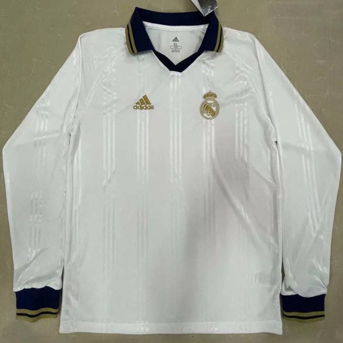 Real Madrid White Long Sleeve Retro Soccer Jersey