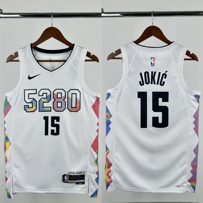 24-25 Nuggets JOKIC #15 White City Edition Top Quality Hot Pressing NBA Jersey