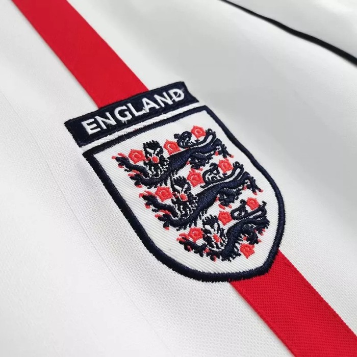 2002 England Home White Retro Soccer Jersey