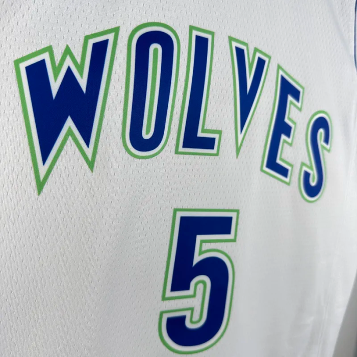 23-24 TIMBERWOLVES ERDWARDS #5 White Top Quality Hot Pressing NBA Jersey(Retro Logo)