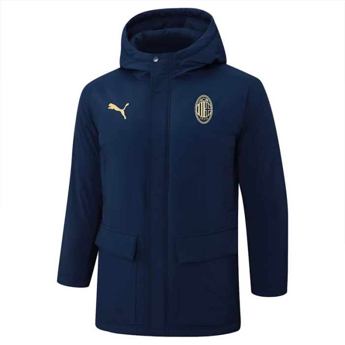 24-25 AC Milan Royal Blue Hooded Windbreaker Fabric Cotton Coat (黄标)