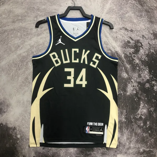 22-23 BUCKS ANTETOKOUNMPO #34 Black Top Quality Hot Pressing NBA Jersey (Trapeze Edition)