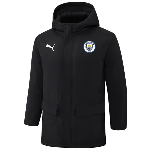24-25 Manchester City Black Hooded Windbreaker Fabric Cotton Coat (白彪标)