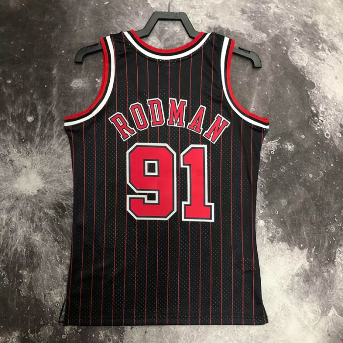 1996 BULLS RODMAN #91 Black Retro Top Quality Hot Pressing NBA Jersey