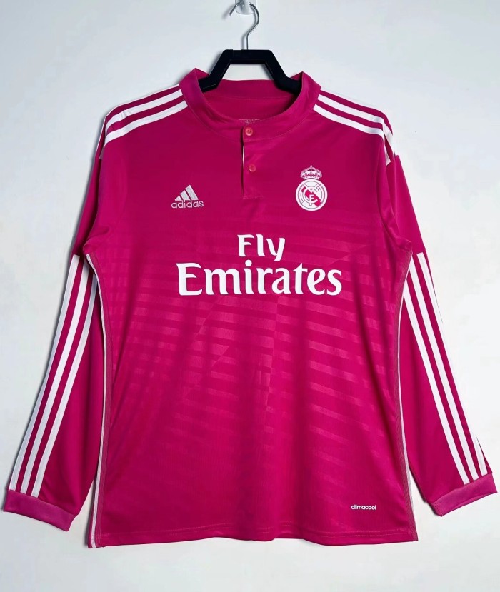 2014-2015 Real Madrid Away Pink Long Sleeve Retro Soccer Jersey