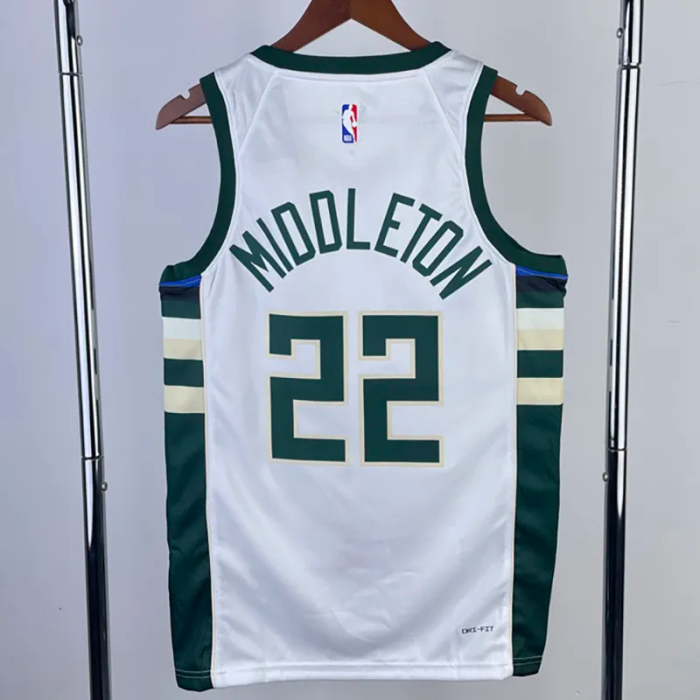 22-23 BUCKS MIOOLETON #22 Home White Top Quality Hot Pressing NBA Jersey(V领)
