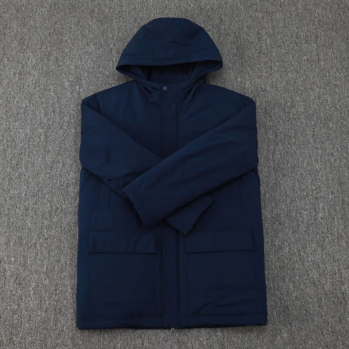 24-25 Manchester City Royal Blue Hooded Windbreaker Fabric Cotton Coat (白绿标)