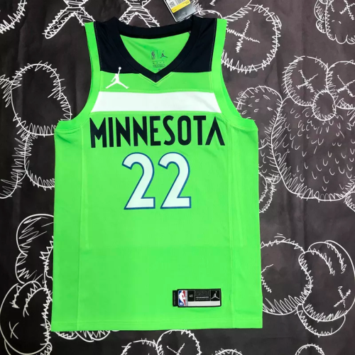 Timberwolves WIGGINS #22 Fluorescent Green Top Quality Hot Pressing NBA Jersey