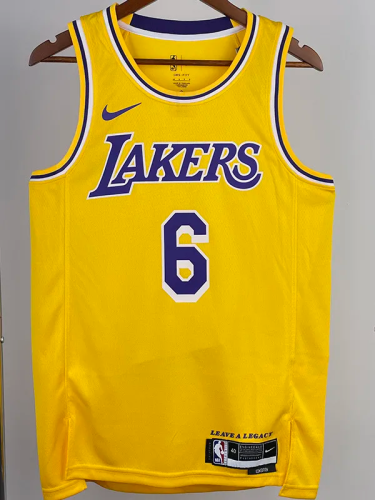22-23 LAKERS JAMES #6 Yellow Top Quality Hot Pressing NBA Jersey(圆领)