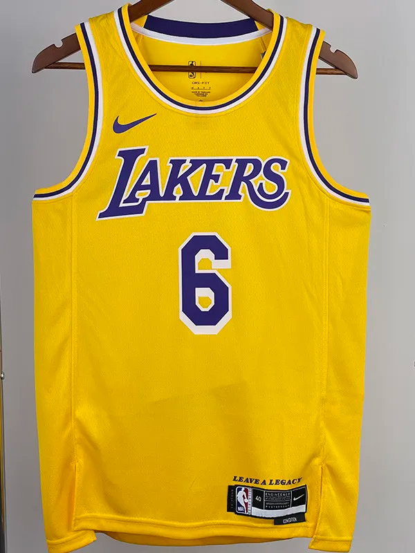 22-23 LAKERS JAMES #6 Yellow Top Quality Hot Pressing NBA Jersey(圆领)