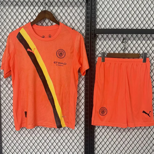 25-26 Manchester City Orange Goalkeeper Kids Soccer Jersey