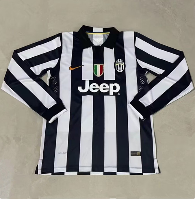 2014-2015 Juventus Home Long Sleeve Retro Soccer Jersey