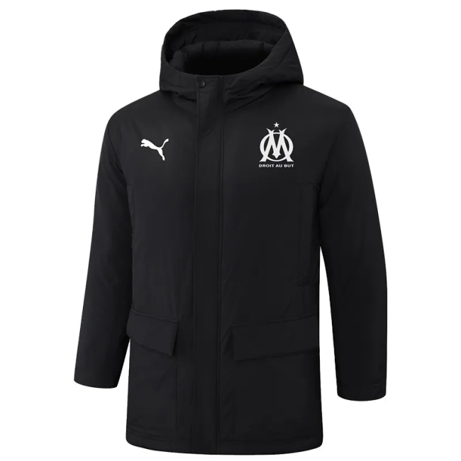 24-25 Marseille Black Hooded Windbreaker Fabric Cotton Coat (白标)