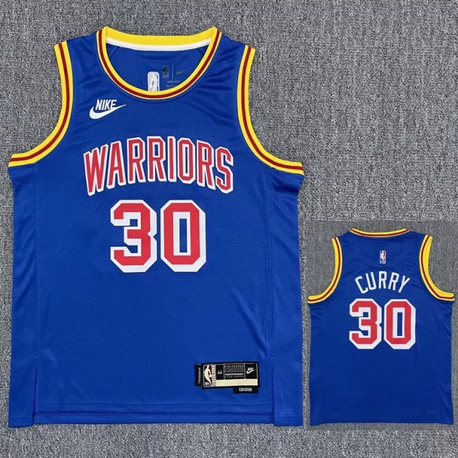 Warriors CURRY #30 Blue 75th Anniversary Retro NBA Jersey