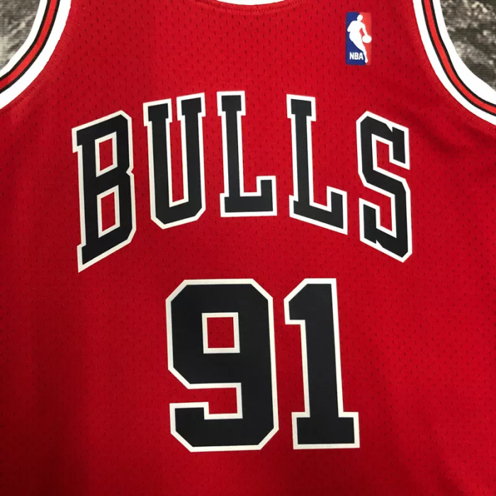 1998 BULLS RODMAN #91 Red Retro Top Quality Hot Pressing NBA Jersey