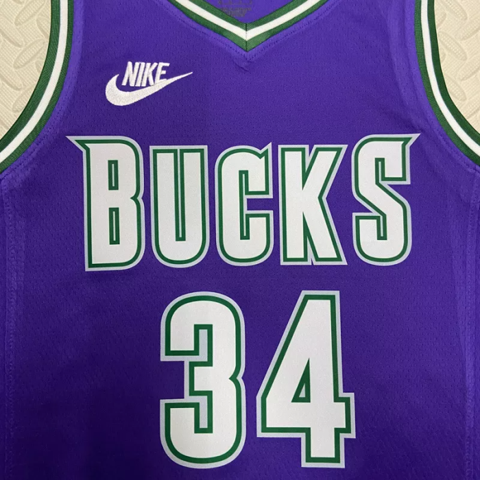 22-23 BUCKS ANTETOKOUNMPO #34 Purple Top Quality Hot Pressing NBA Jersey (Retro Logo)