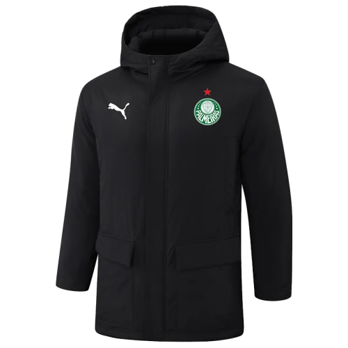 24-25 Palmeiras Black Hooded Windbreaker Fabric Cotton Coat
