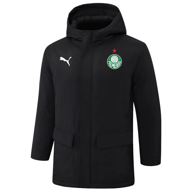24-25 Palmeiras Black Hooded Windbreaker Fabric Cotton Coat