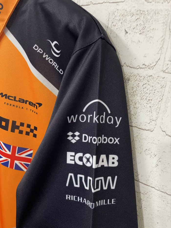 2025  F1 McLaren New Pattern Short Sleeve Racing Suit（有领，胸前橙，背后4号）