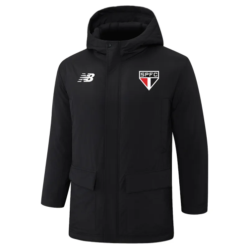 24-25 Sao Paulo Black Hooded Windbreaker Fabric Cotton Coat
