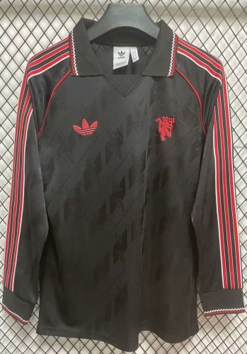 24-25 Manchester United Black Long sleeves Retro Edition Polo Short Sleeve