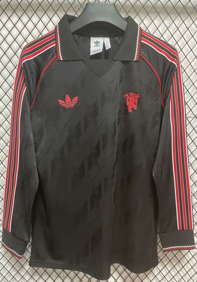 24-25 Manchester United Black Long sleeves Retro Edition Polo Short Sleeve