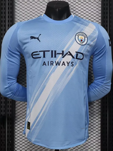25-26 Manchester City Home Long Sleeve Player Version Soccer Jersey (长袖球员)