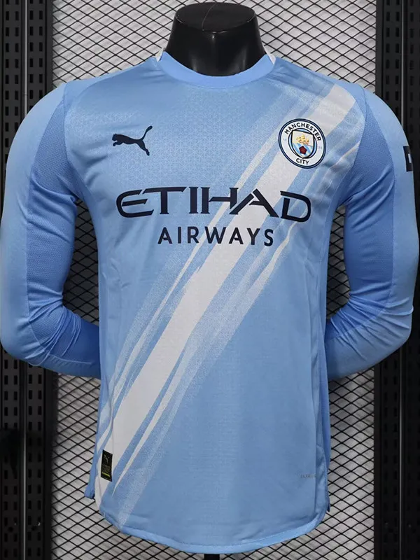 25-26 Manchester City Home Long Sleeve Player Version Soccer Jersey (长袖球员)
