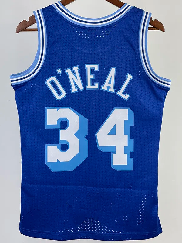 1996-97 LAKERS O'NEAL #34 Blue Retro Top Quality Hot Pressing NBA Jersey(圆领）