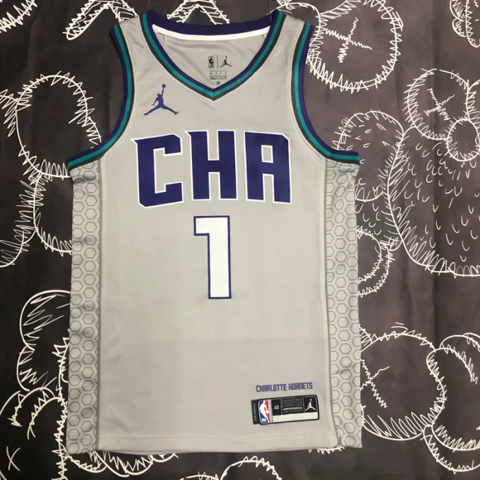 2019 HORNETS BALL #1 Gray Top Quality Hot Pressing NBA Jersey