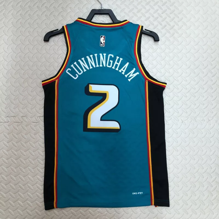 22-23 Pistons CUNNINGHAM #2 Light blue Top Quality Hot Pressing NBA Jersey (Retro Logo)