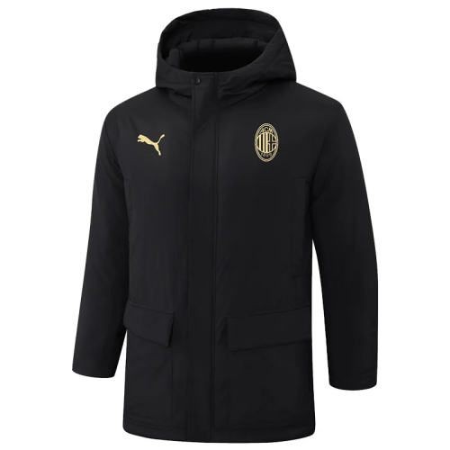 24-25 AC Milan Black Hooded Windbreaker Fabric Cotton Coat (黄标)