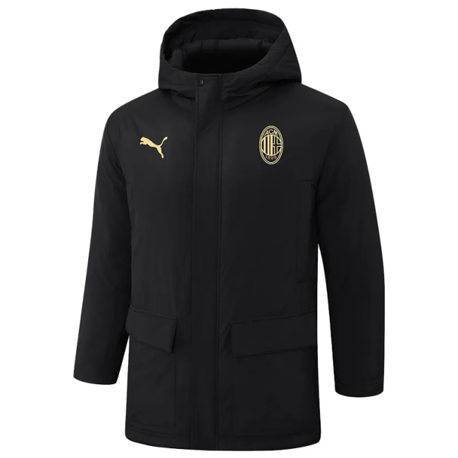 24-25 AC Milan Black Hooded Windbreaker Fabric Cotton Coat (黄标)