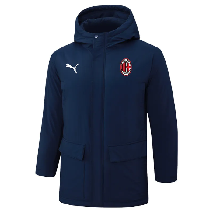 24-25 AC Milan Royal Blue Hooded Windbreaker Fabric Cotton Coat (红标)