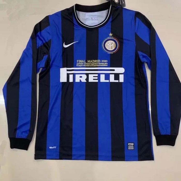 2009-2010 Inter Milan Home Long Sleeve Retro Soccer Jersey (欧冠决赛字)
