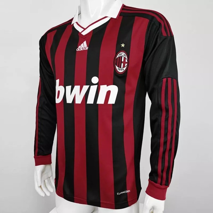 2009-2010 AC Milan Home Long Sleeve Retro Soccer Jersey