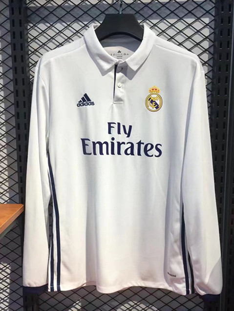 2016-2017 Real Madrid Home Long Sleeve Retro Soccer Jersey