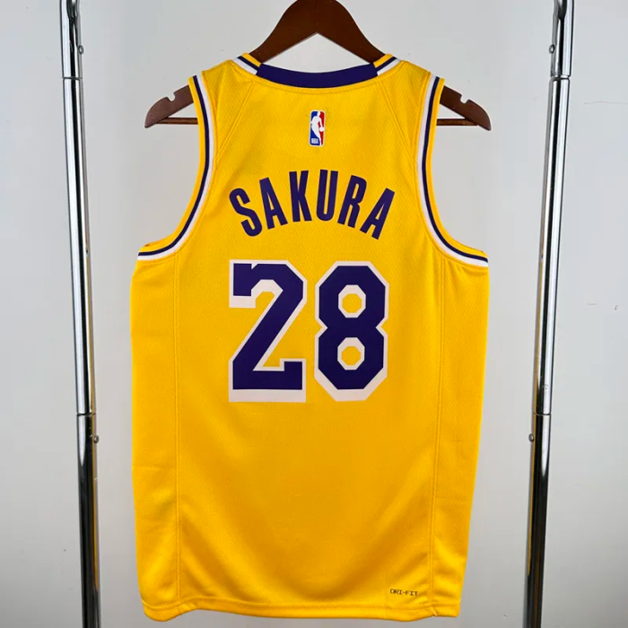 22-23 LAKERS SAKURA #28 Yellow Top Quality Hot Pressing NBA Jersey