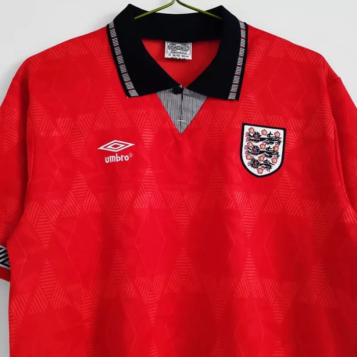 1990 England Away Red Retro Soccer Jersey