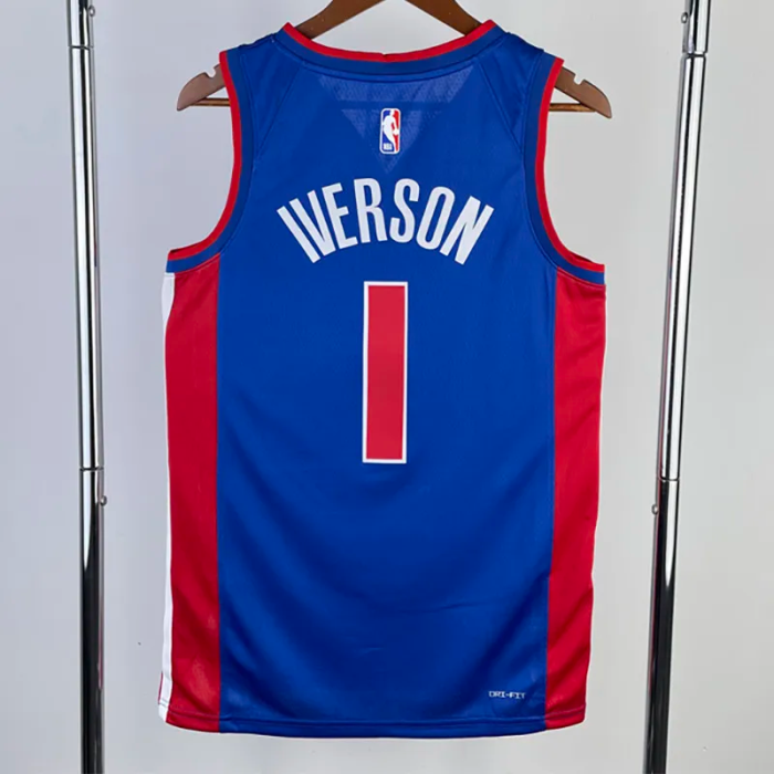 22-23 Pistons IVERSON #1 Blue Top Quality Hot Pressing NBA Jersey(V领)
