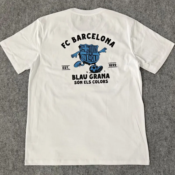 25-26 Barcelona White High Quality Casual T-Shirt #圆领蓝标