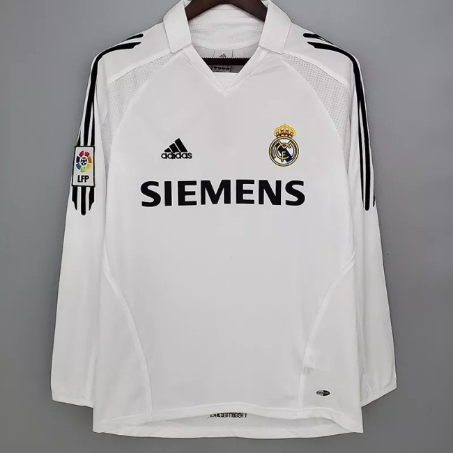 2005-2006 Real Madrid Home Long Sleeve Retro Soccer Jersey