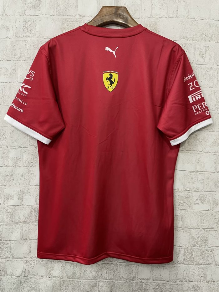 2025 F1 Ferrari New Pattern Short Sleeve Racing Suit (圆领，领口有白色)