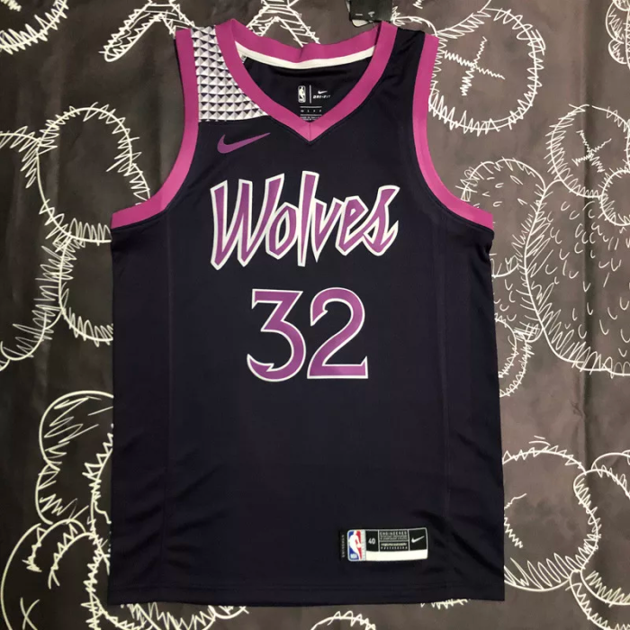 Timberwolves TOWNS #32 Purple Black Top Quality Hot Pressing NBA Jersey