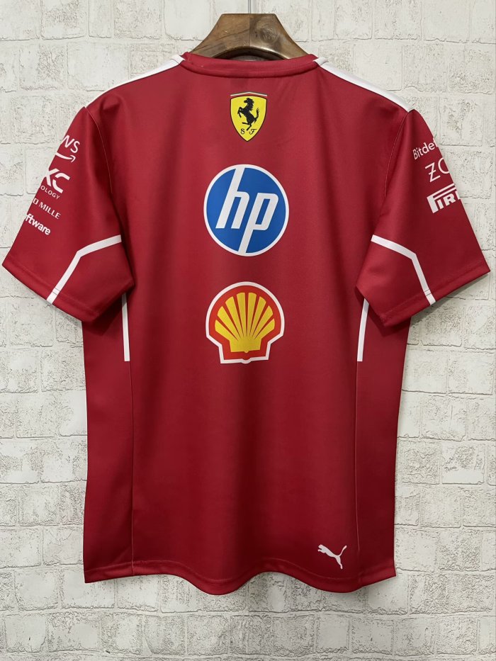 2025 F1 Ferrari New Pattern Short Sleeve Racing Suit (圆领，领口是红色)