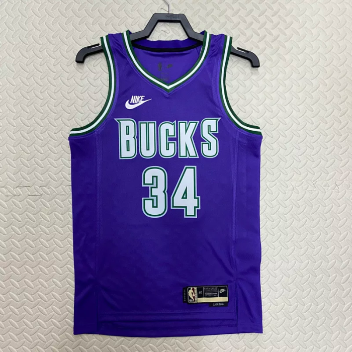 22-23 BUCKS ANTETOKOUNMPO #34 Purple Top Quality Hot Pressing NBA Jersey (Retro Logo)