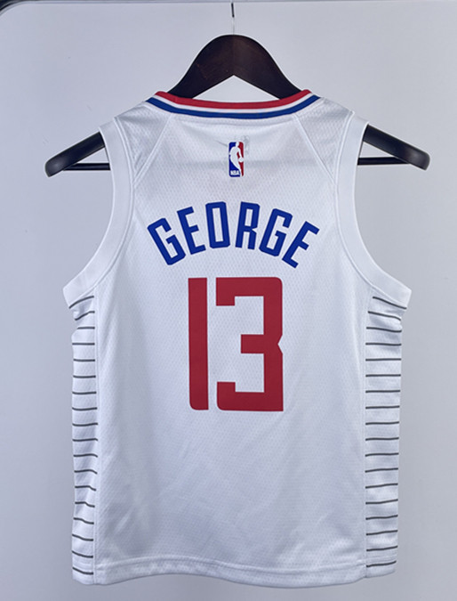 2023 Clippers GEORGE #13 White Top Quality Hot Pressing Kids NBA Jersey